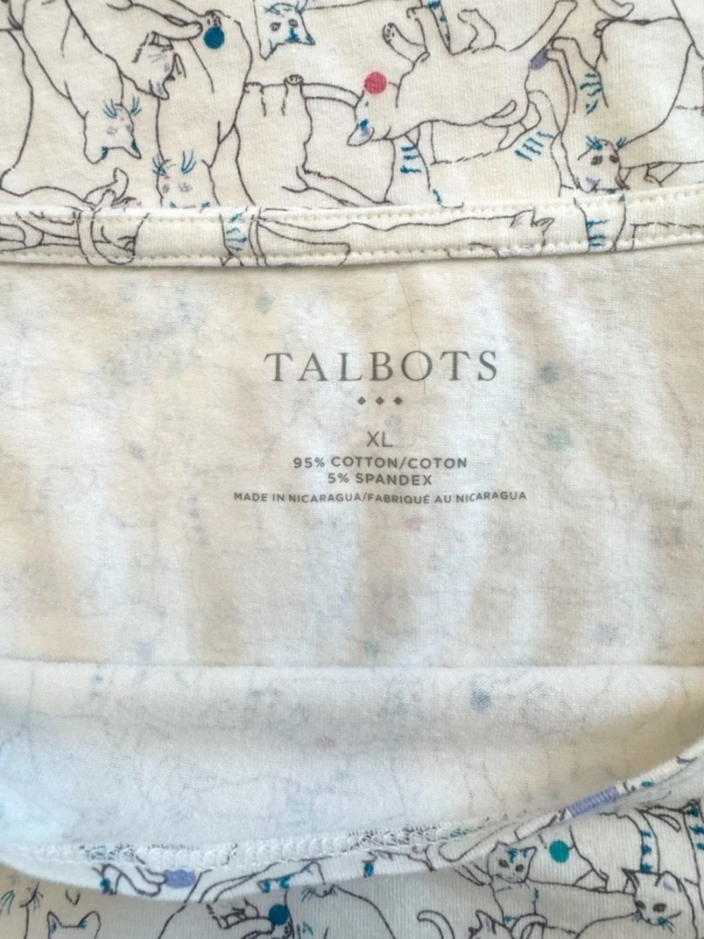 Talbots Outlet Knit Cat Kitten Print Shirt 3/4 Length Sleeves Size XL - Picture 6 of 8